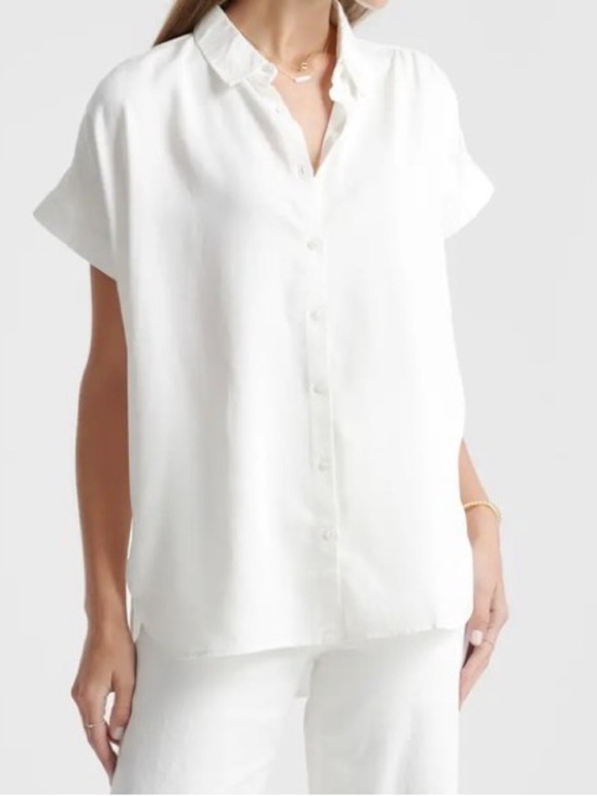 Quince Tops - Quince Vintage Wash Tencel Camp Shirt White Size L
